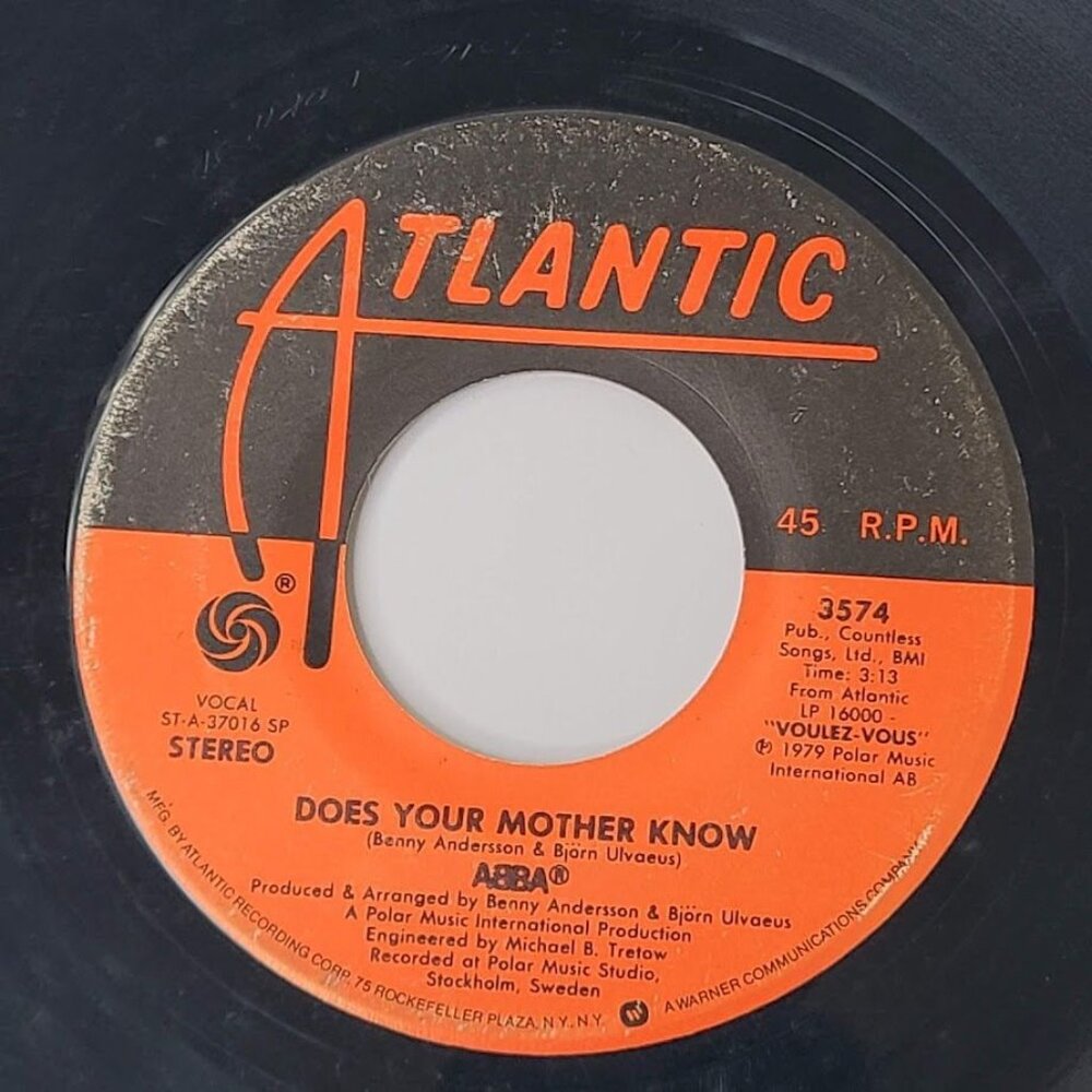ABBA Does Your Mother Know / Kisses Of Fire 45 RPM 7" Vinyl 1979 Atlantic 3574